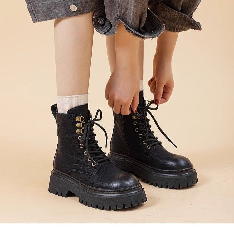 Women's Retro Chunky Heel Mid-Calf Martin Boots – Side Zipper