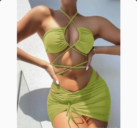 Women's Solid Color Three-Piece Bikini Set