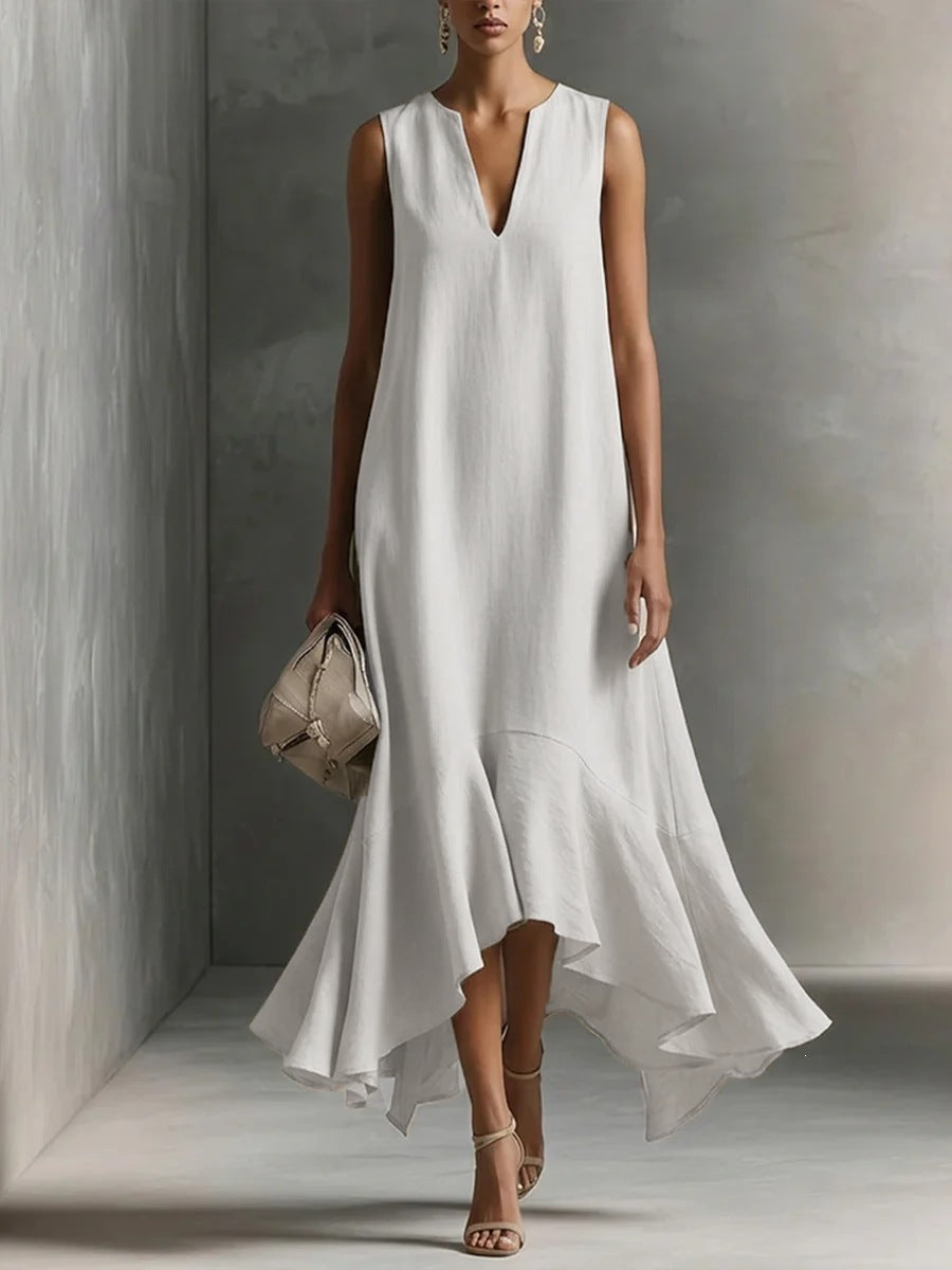 Women's Deep V-Neck Sleeveless Asymmetrical Maxi Dress – Patchwork