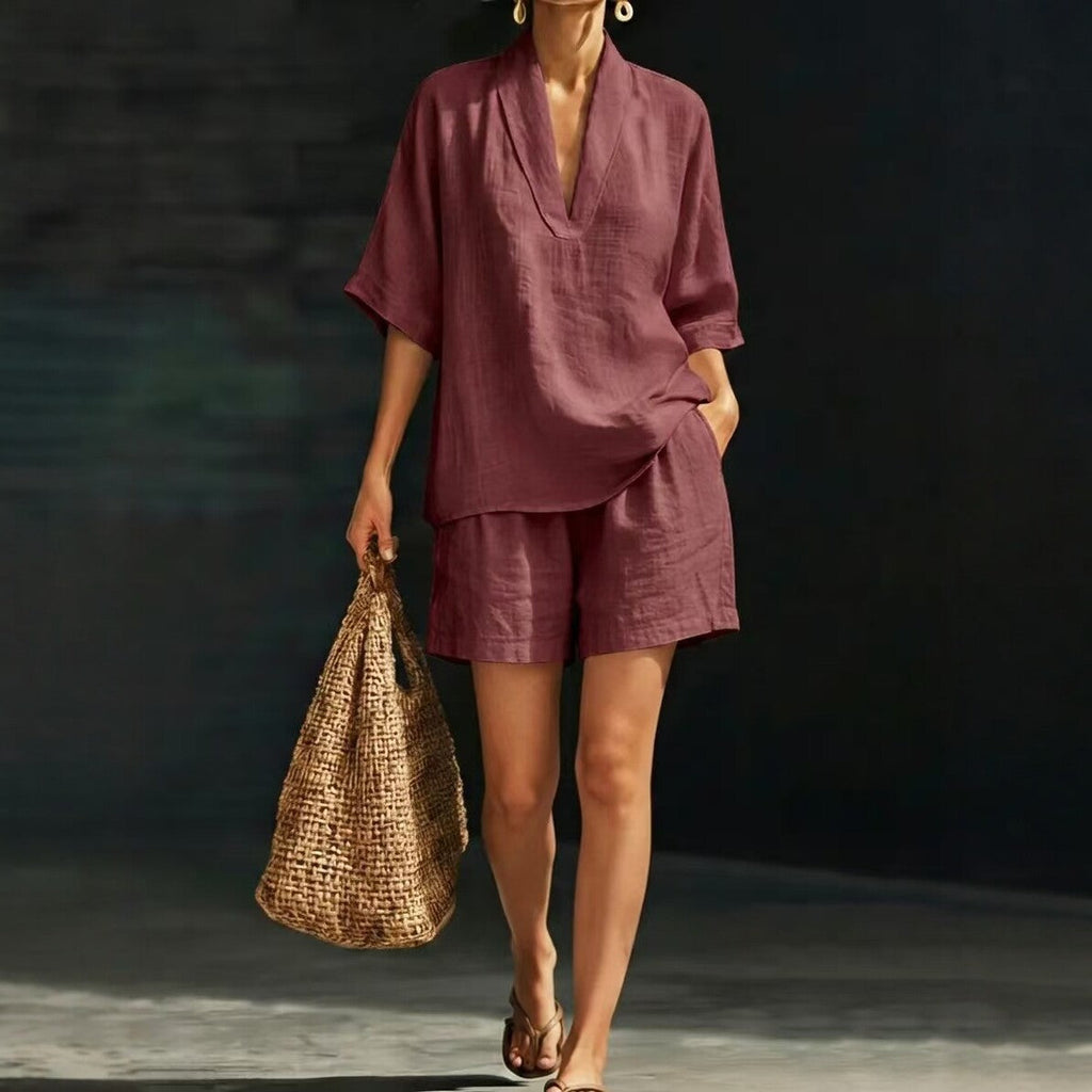 Women's Loose Batwing Sleeve Two-Piece Set – Casual Summer Beach Outfit