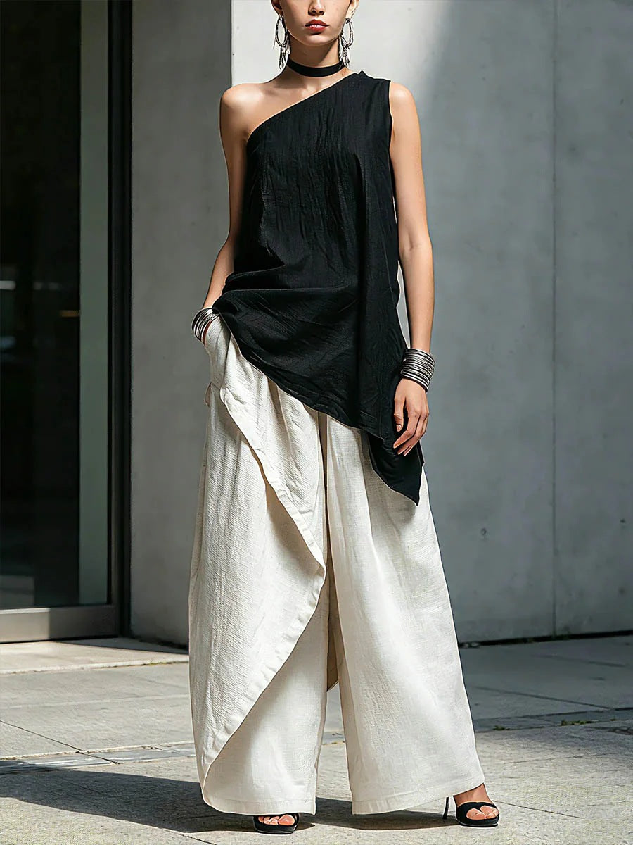Women's One-Shoulder Asymmetric Sleeveless Top