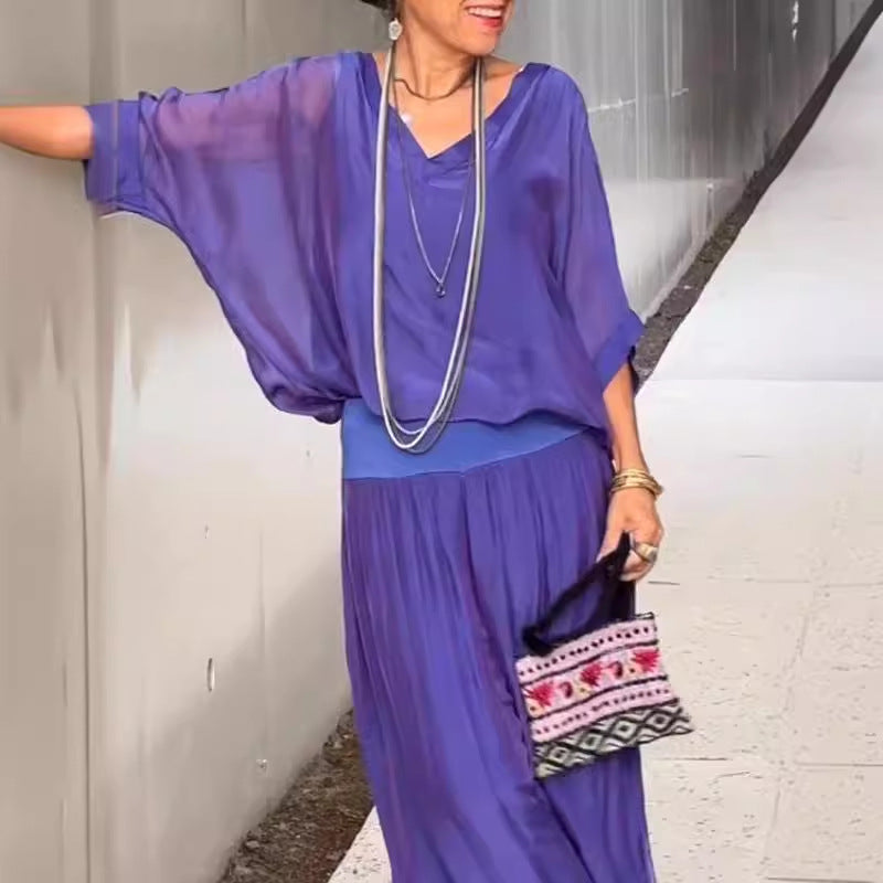 Solid-Color Chiffon Two-Piece Set – 10 Colors, S–5XL