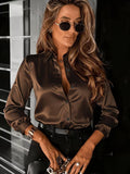Women's Drapey Satin Lapel Shirt Long Sleeve