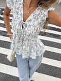 Blue Chiffon A-Line Skirt & Sleeveless Top Set