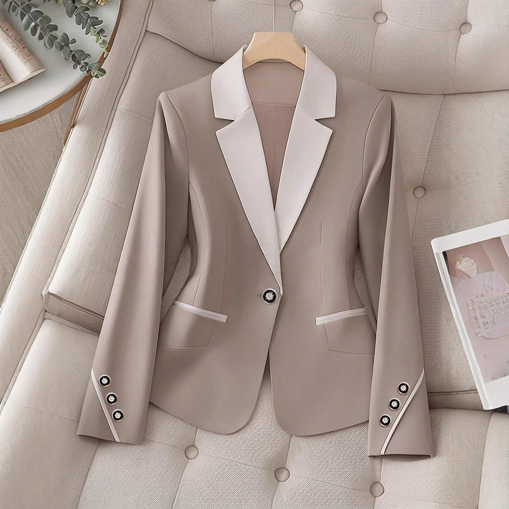 Women’s Contrasting Color Blazer – Elegant Button Formal Jacket