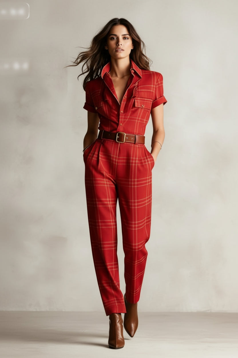 Notched Lapel Wide-leg Jumpsuit
