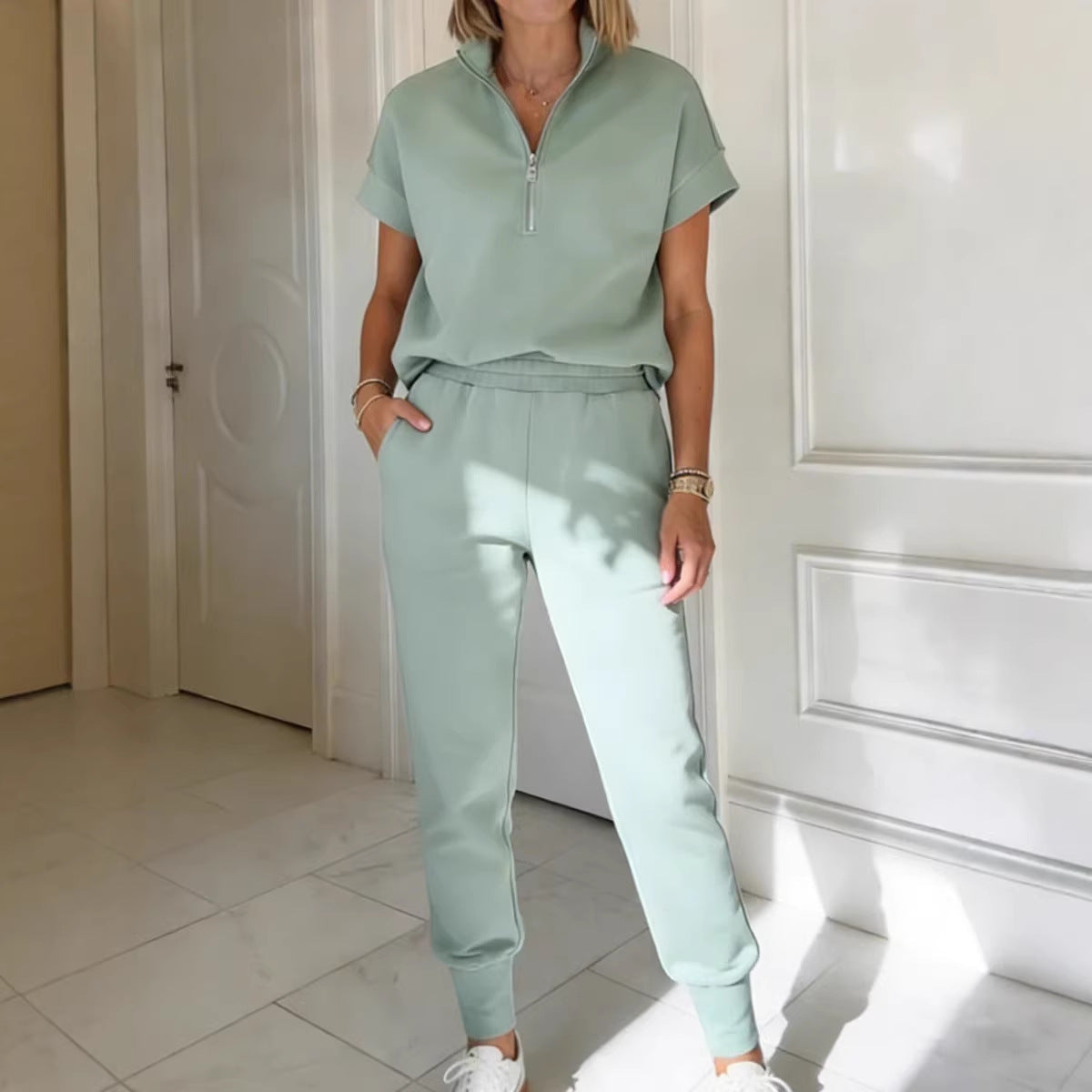 Athleisure Knit 3/4 Sleeve T-Shirt & Pants Set – 3 Colors, S–3XL