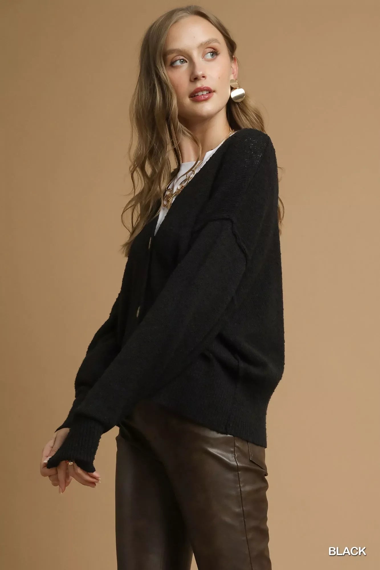 Umgee Button-Front V-Neck Knit Cardigan