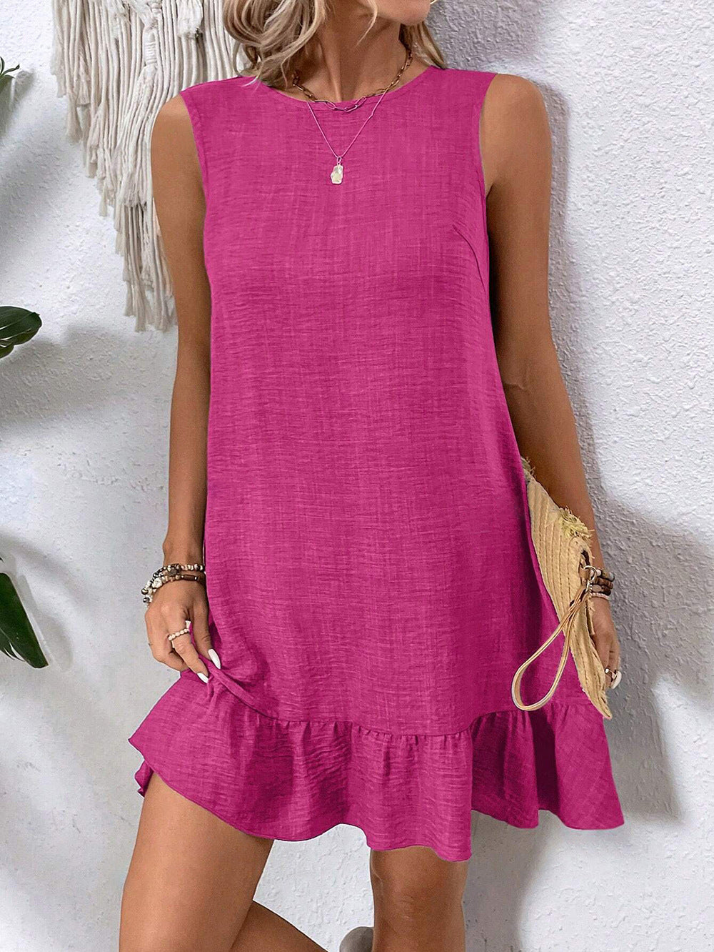 Women's Ruffle Lace-Up Mini Dress – Short Sleeve Loose Beach Dress