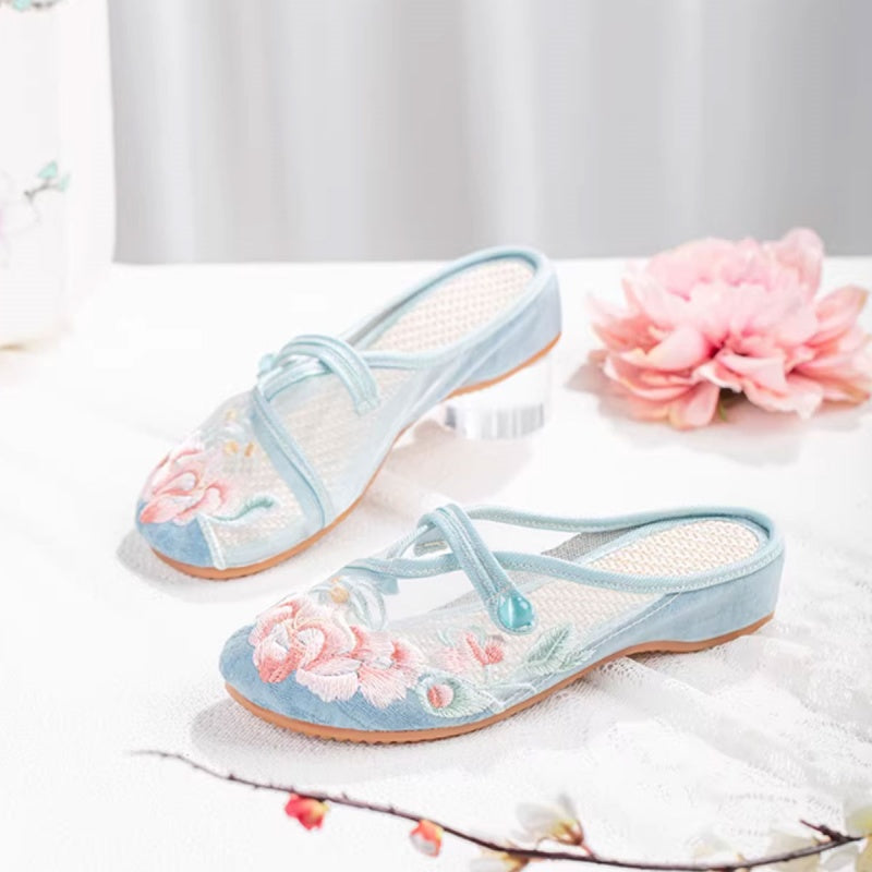 Women's Floral Embroidered Mesh Shoes – Breathable Hollow-Out Retro Flats