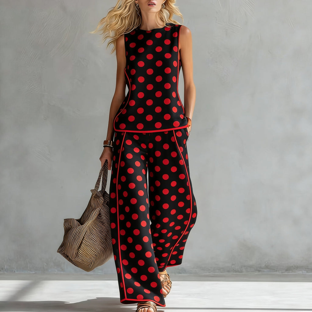 Women's Sleeveless Printed Tank Top & Wide-Leg Pants Two-Piece Set