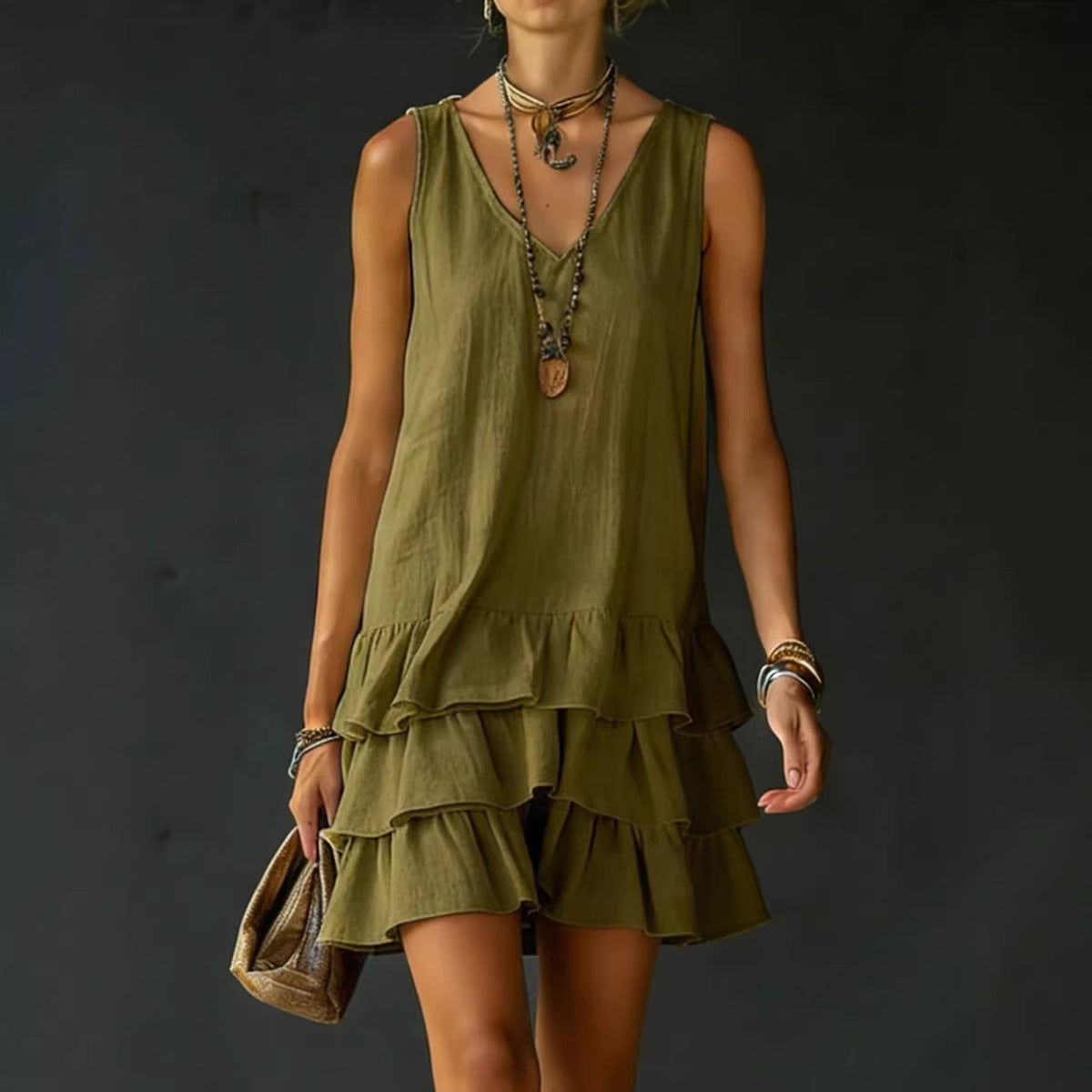 V-Neck Sleeveless Midi Dress – 5 Colors, S–2XL