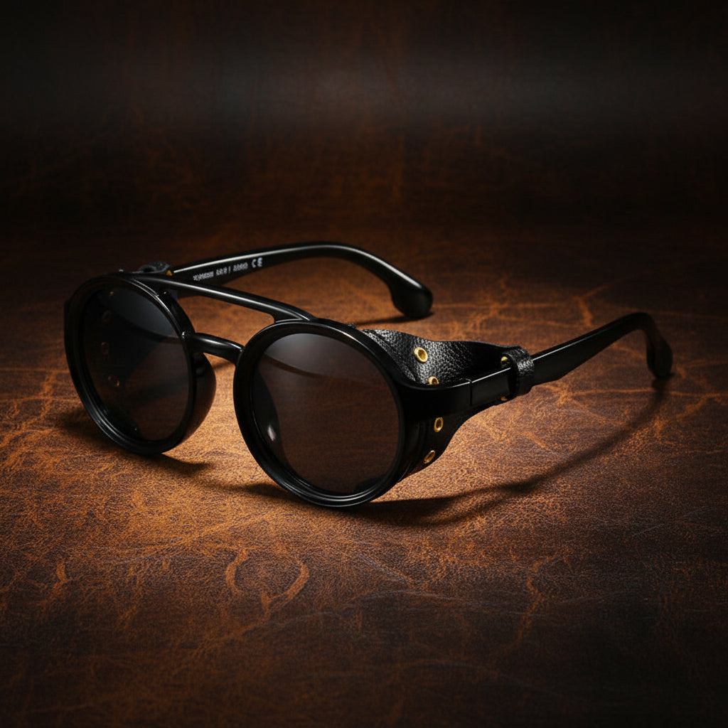 Retro Round Leather Frame Sunglasses – Vintage Fashion Eyewear