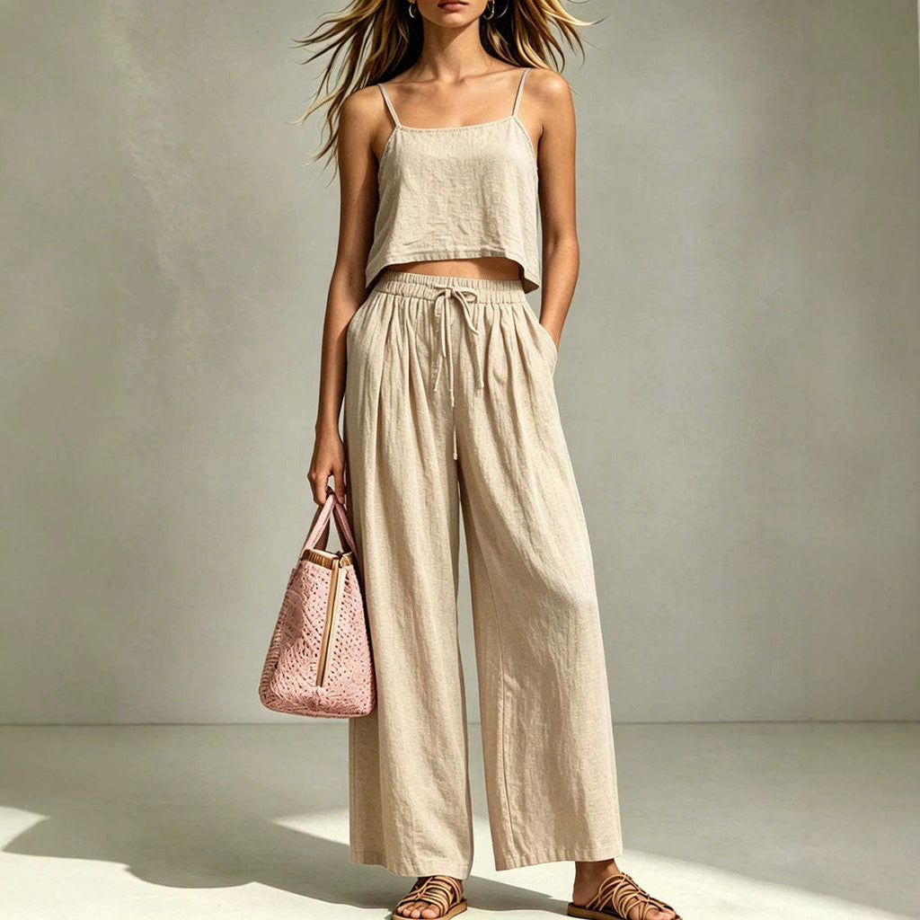 Women's Camisole & Wide-Leg Pants Two-Piece Set – Casual Summer