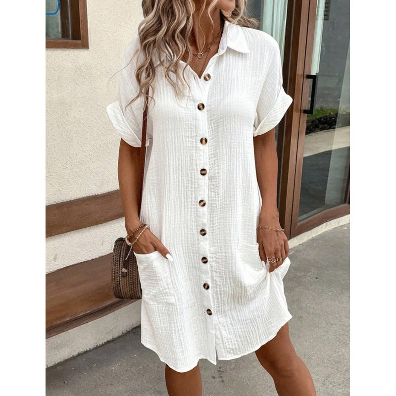 Women's Shirt Dress – V-Neck Button-Front A-Line Dress