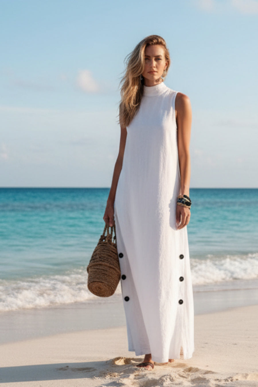 Sleeveless Midi Dress – Side Slits & Loose Fit