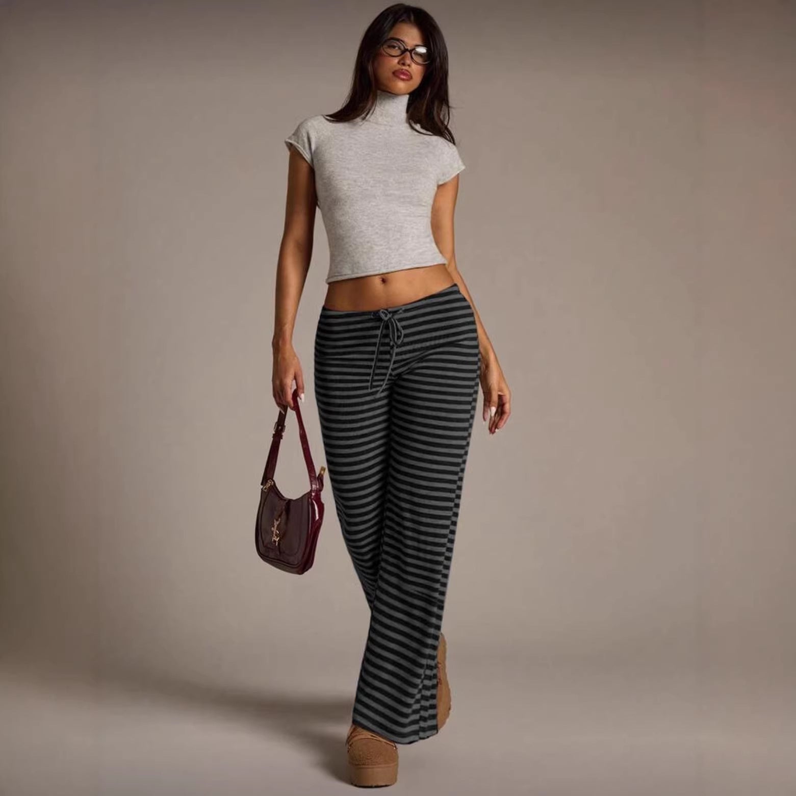 Women’s Striped Wide Leg Flared Casual Pants