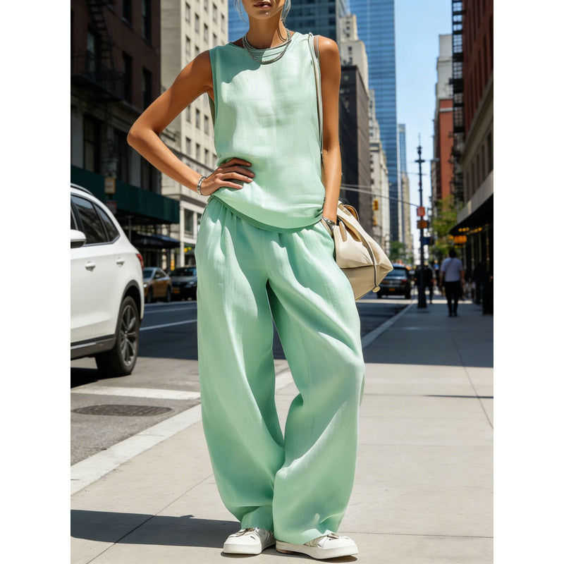 Women's Sleeveless Cardigan Top & Pants Two-Piece Set