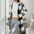 Plaid Hooded Sherpa-Lined Long Coat with Pockets