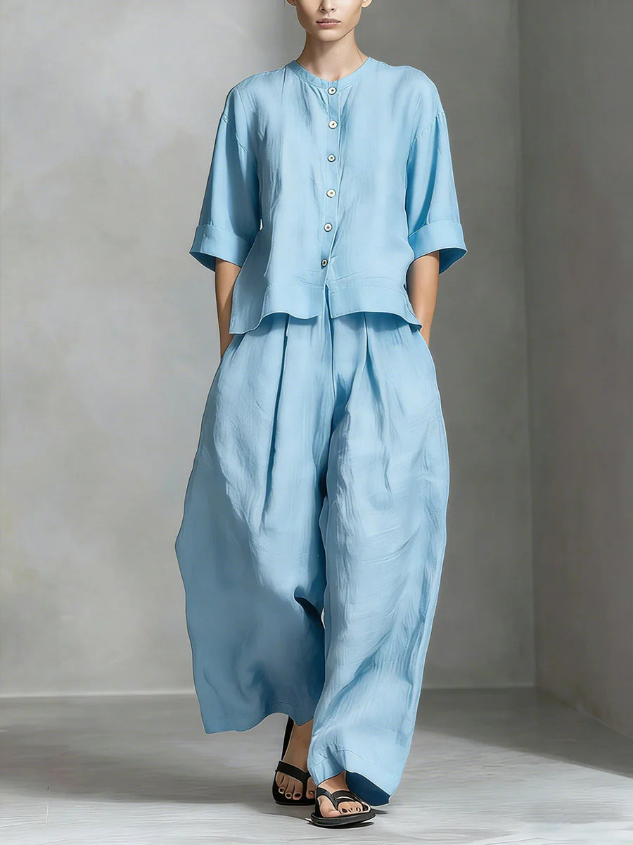 Three-Quarter Sleeve Shirt & Loose Trousers Two-Piece Set