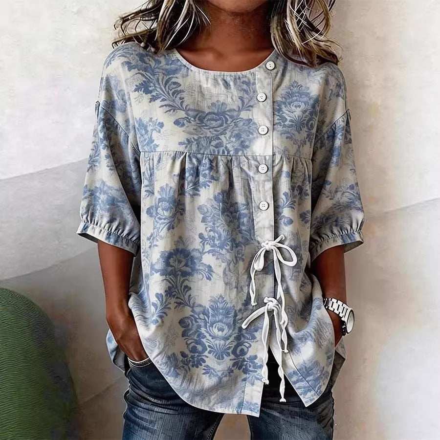 Women's Floral 3D Print Pullover Top – Loose Fit Elegant Casual S to 3XL
