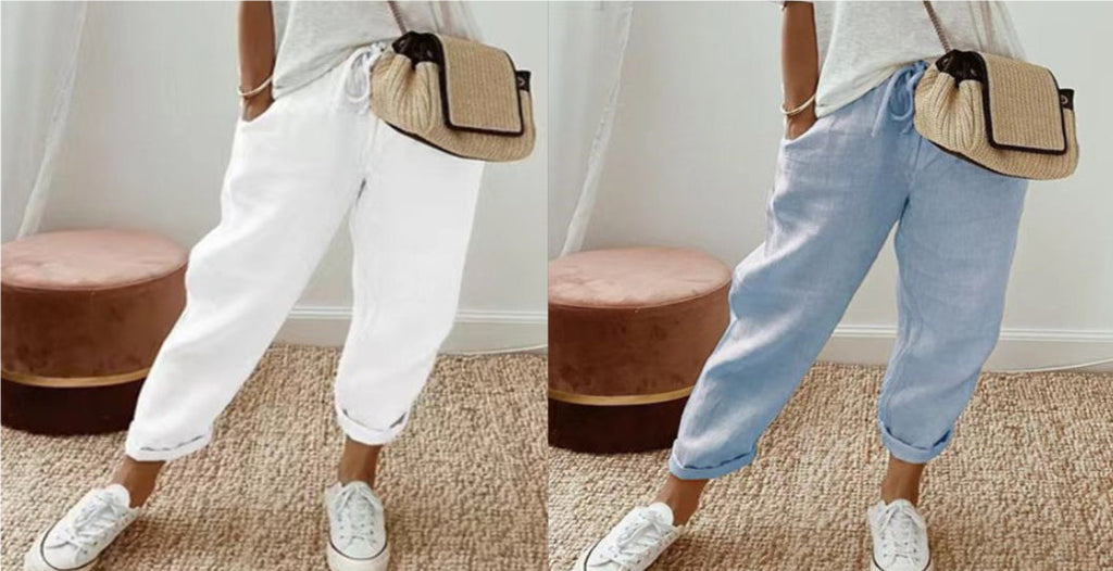 Women’s Cotton Linen Casual Pants – Solid Color