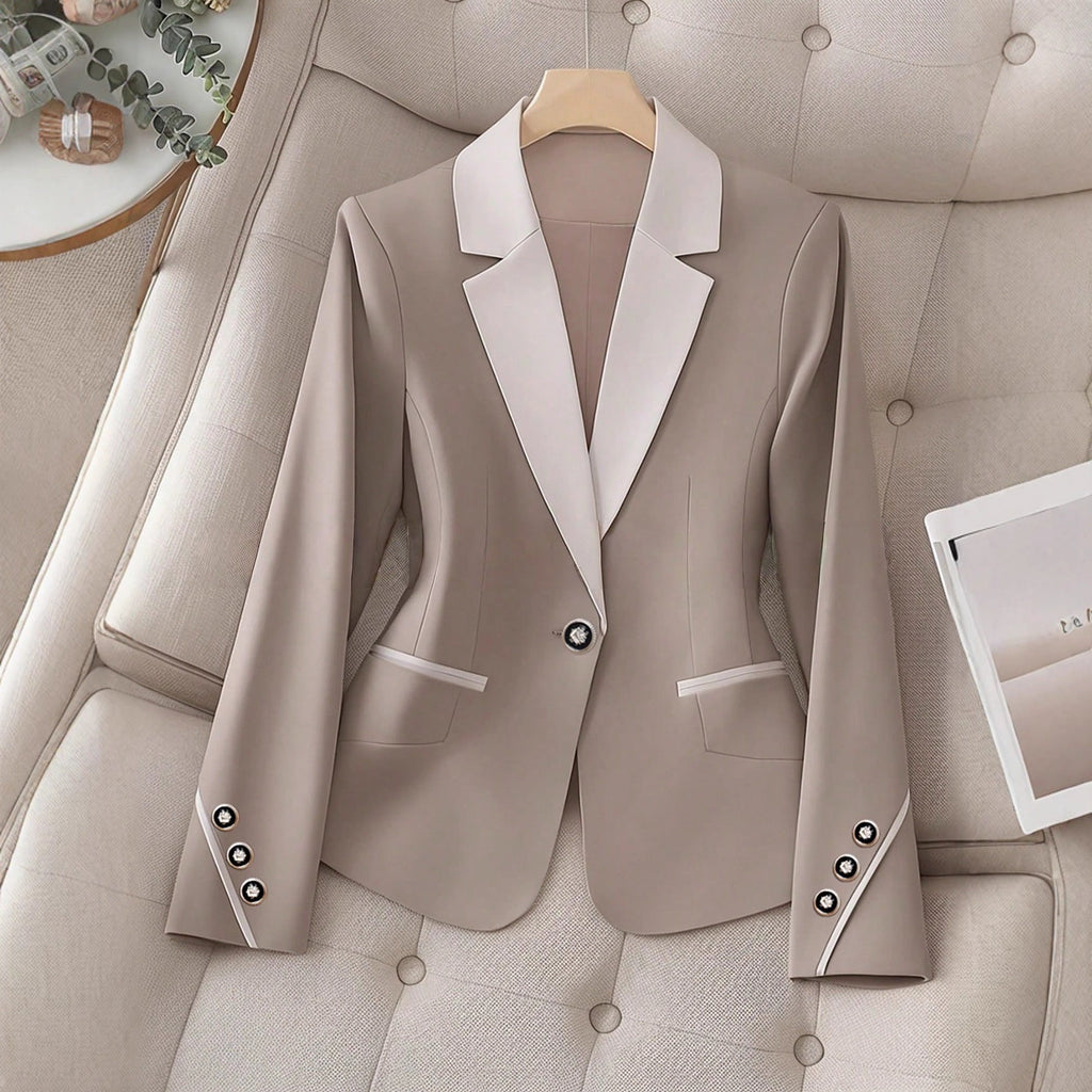 Women’s Contrasting Color Blazer – Elegant Button Formal Jacket