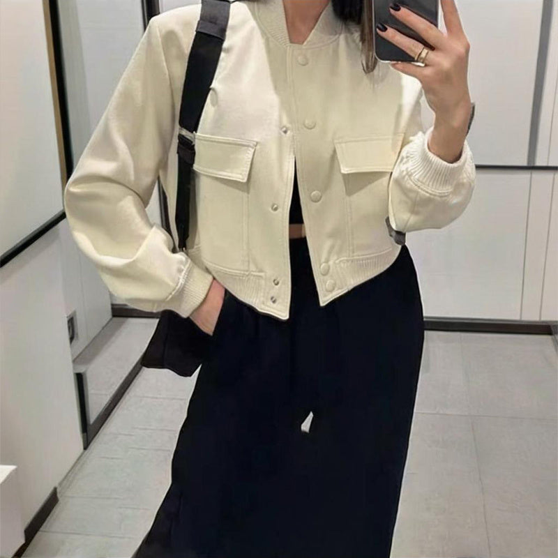 Women's Solid Color Long Sleeve Baseball Jacket