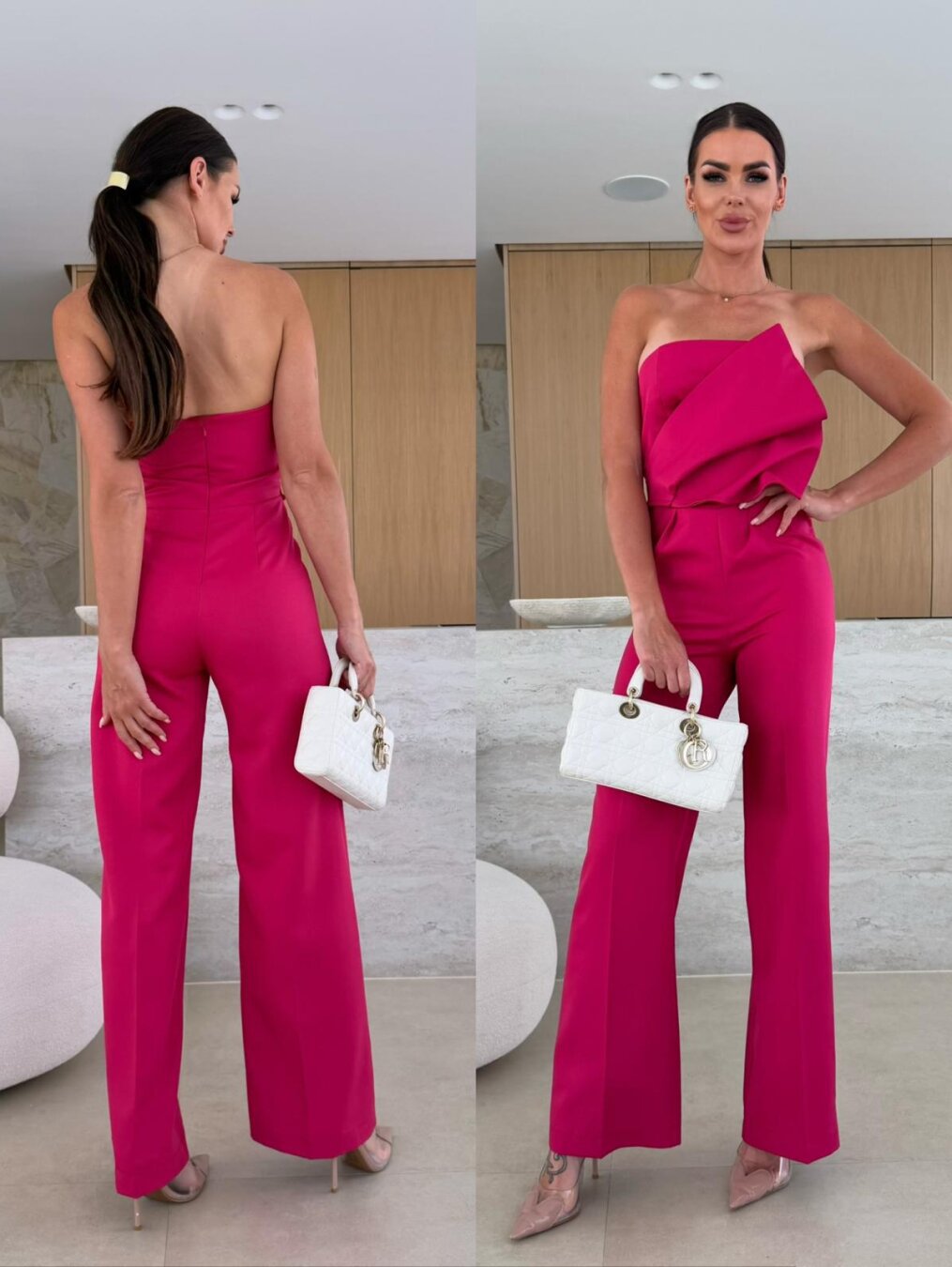 Candy-Colored Bodycon Halterneck Backless High-Waist Wide-Leg Jumpsuit