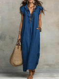 Women's Sleeveless Ruffle Pocket Maxi Dress