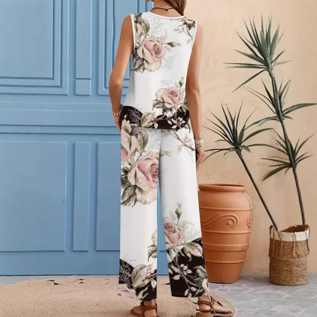 Milk Silk 3D Print Sleeveless Tank Top & Trousers Set
