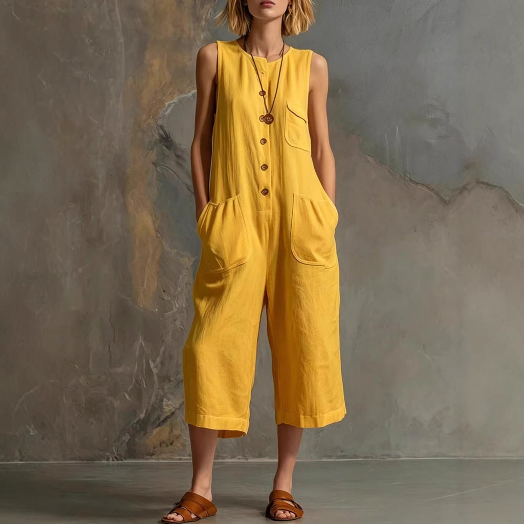 Women's Retro Sleeveless Wide-Leg Cropped Jumpsuit