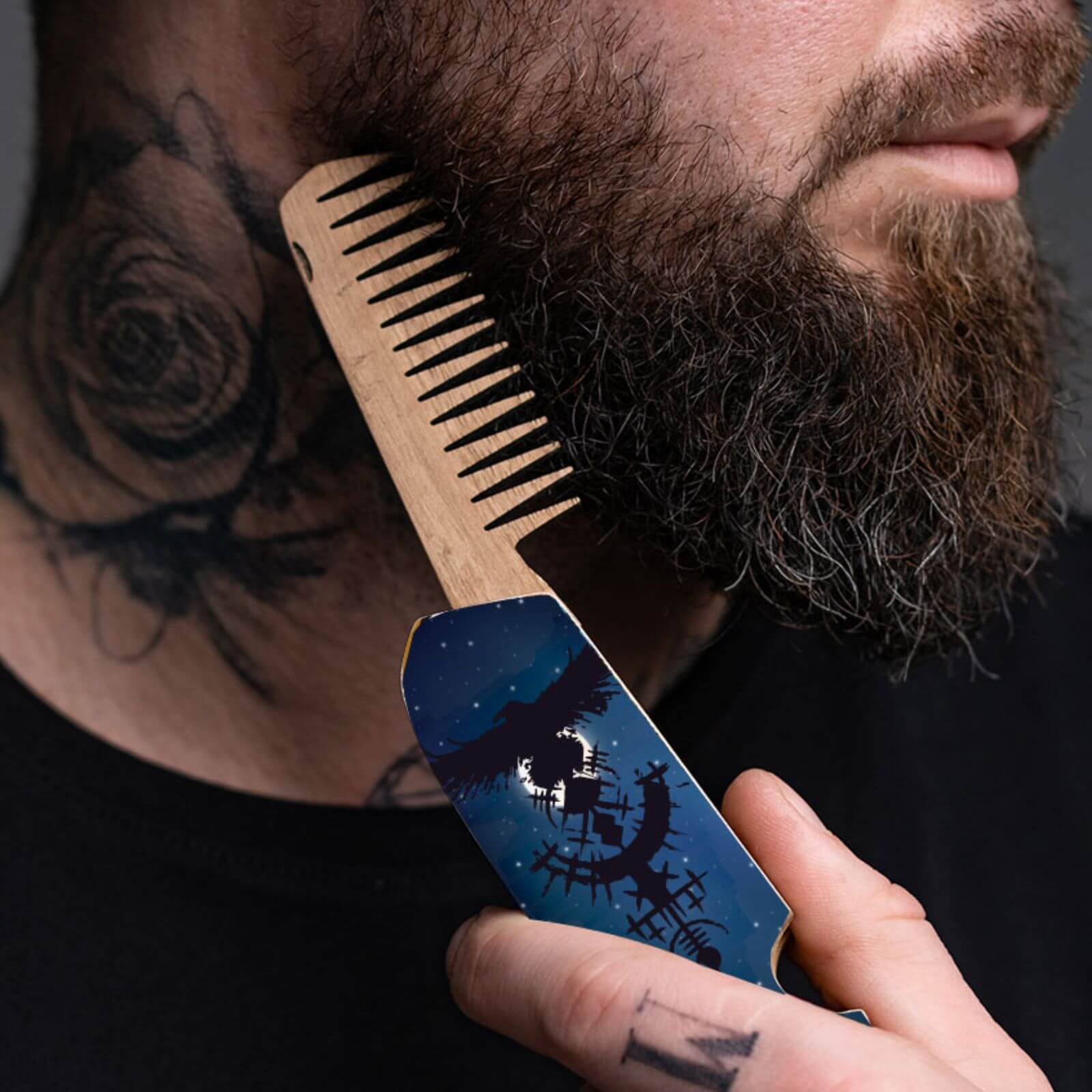 Wooden Beard Comb - Mountain Runes