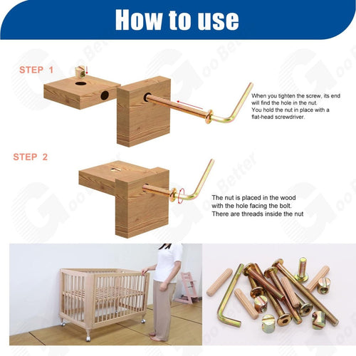 51Pcs M6 Beds Cot Flat Socket Furniture Bolts Screw, Barrel Nuts & Allen Key Kit