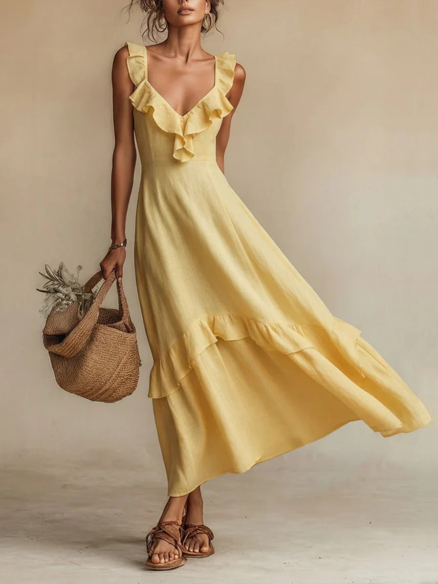 Sleeveless Ruffle Detail High-Waist Maxi Dress – 7 Colors, S–3XL
