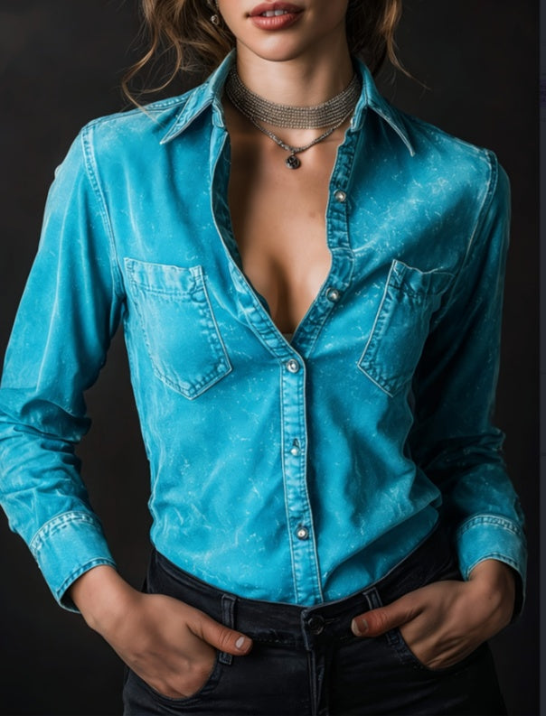 Women's Artistic Lapel Shirt – Slim Fit Vintage Style