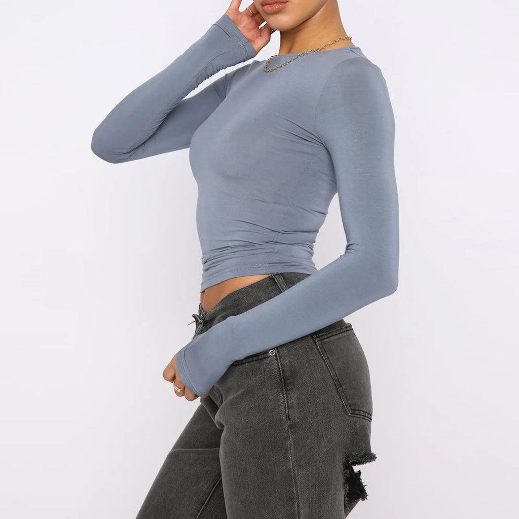 Slim Fit Long Sleeve Shirt | Women's Casual Crop Tops