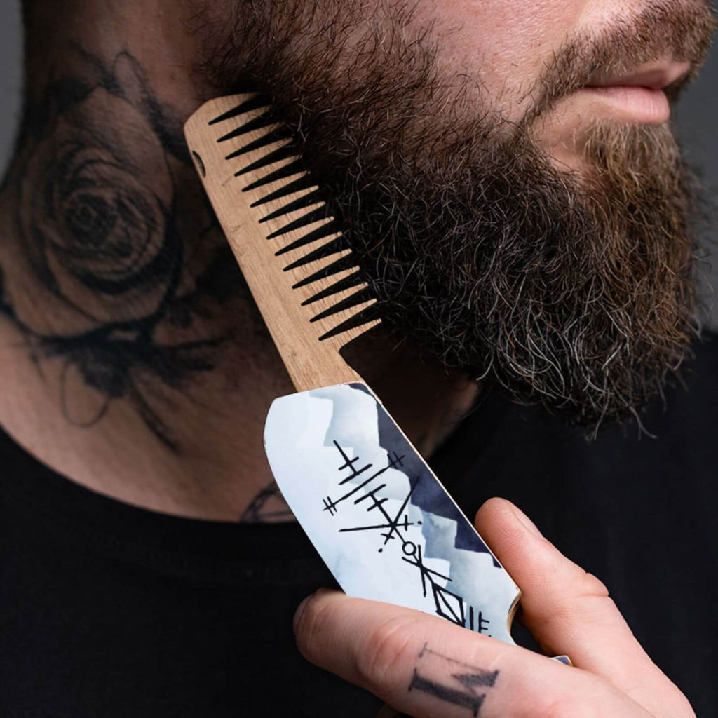 Wooden Beard Comb - Mountain Runes
