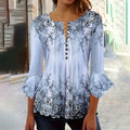 Women’s V-Neck 3/4 Sleeve Button-Front Tunic Blouse