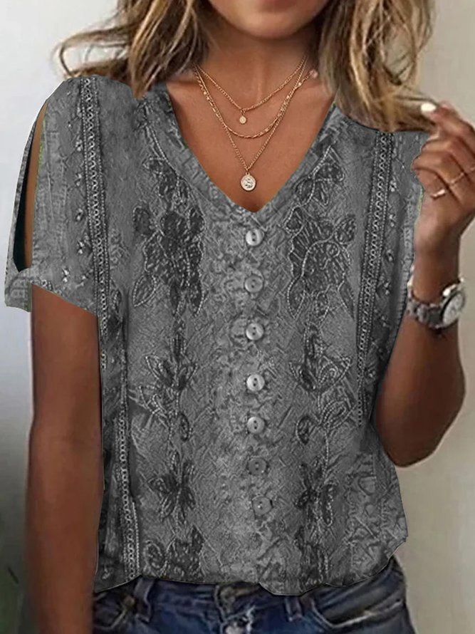 Women’s Lace Heart Print T-Shirt – Summer Short Sleeve Casual Top
