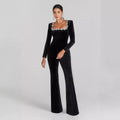 Women’s Diamond-Encrusted Square-Collar Flared Jumpsuit