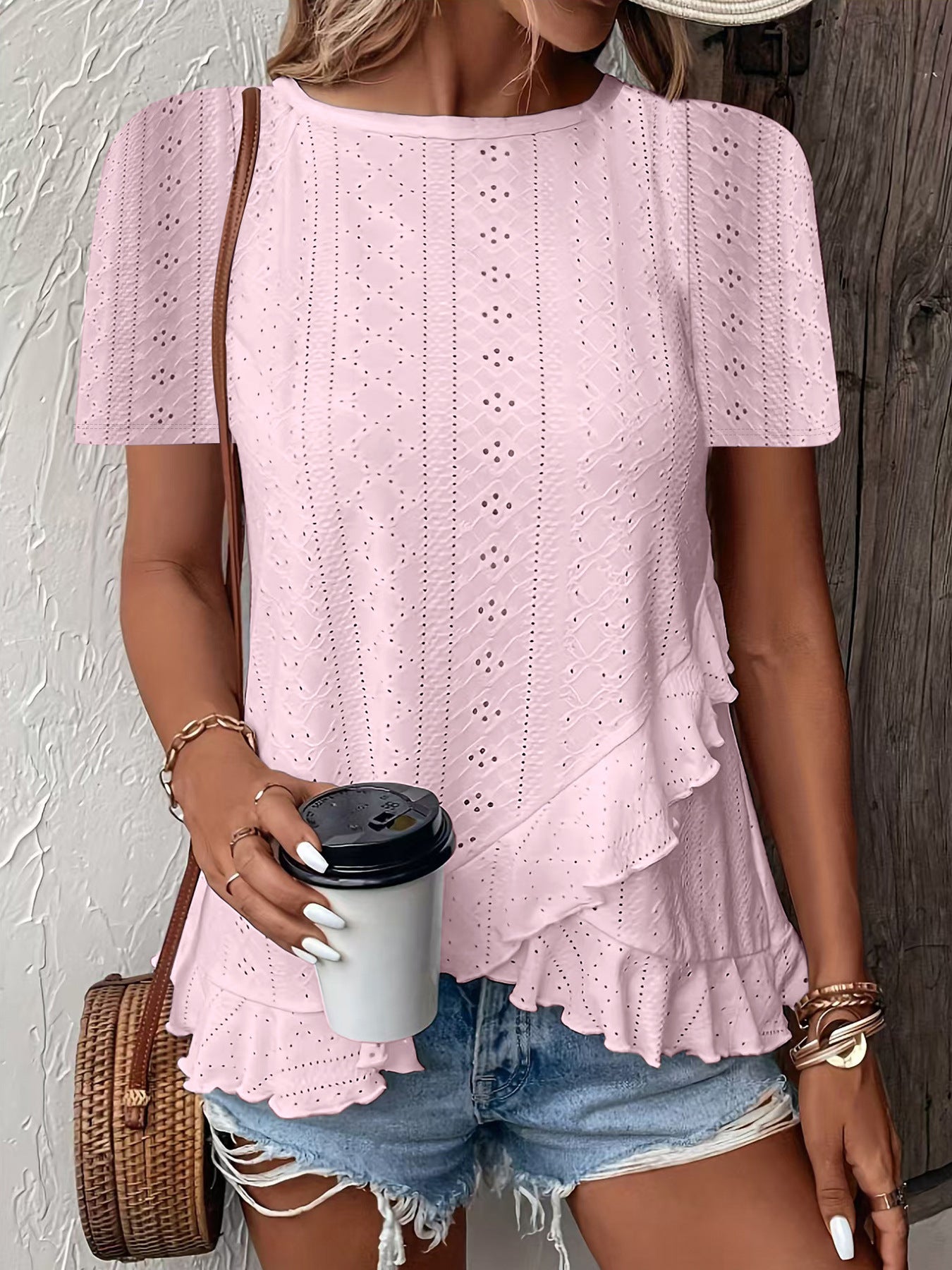 Women’s Casual Solid Color Short Sleeve Crew Neck Top
