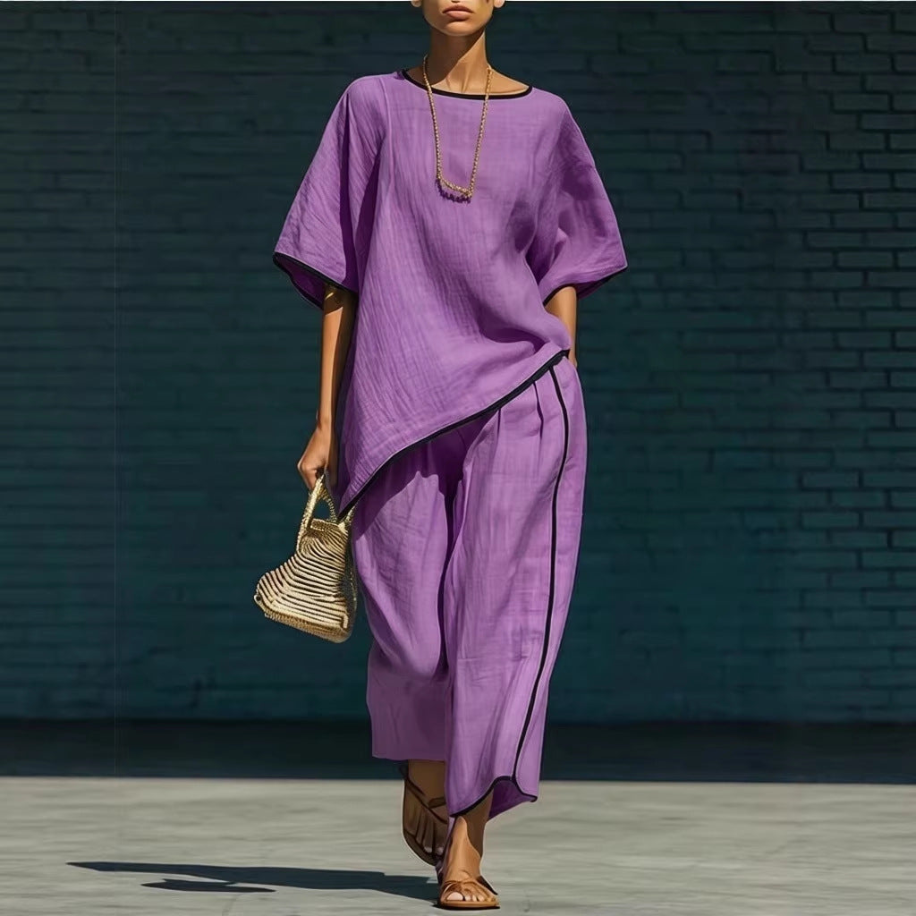 Women's Casual Resort Loose Short-Sleeve Top & Pants Set