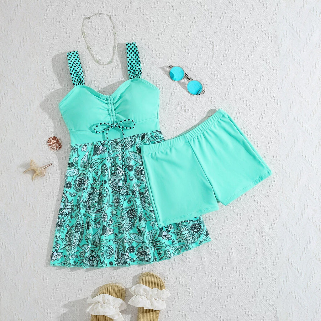 Women's Printed Dress-Style Swimsuit – Sleeveless One-Piece