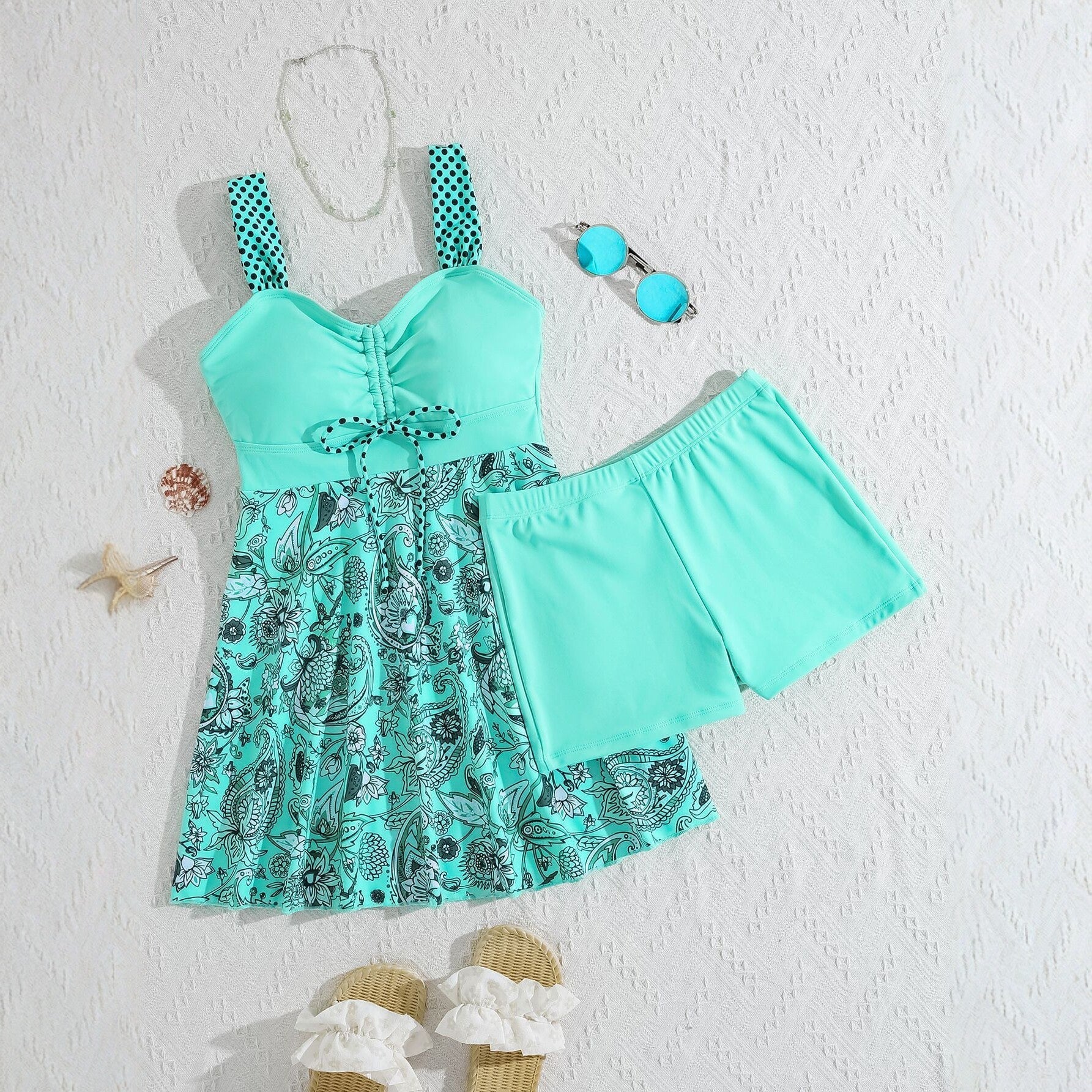 Women's Printed Dress-Style Swimsuit – Sleeveless One-Piece