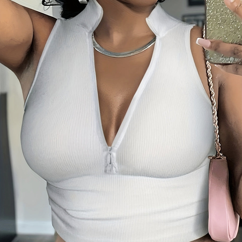 Women’s Ribbed V-Neck Zipper Camisole