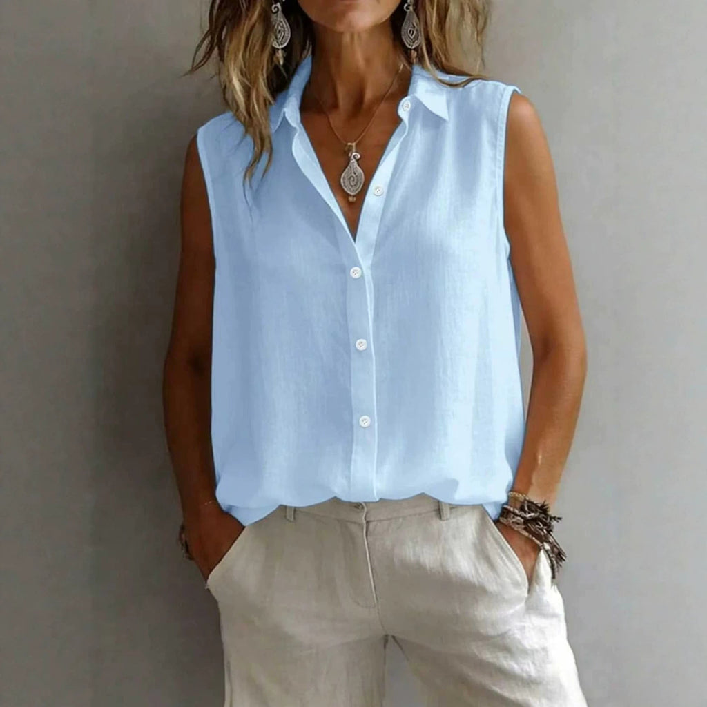 Women's Solid Color Lapel Sleeveless Top