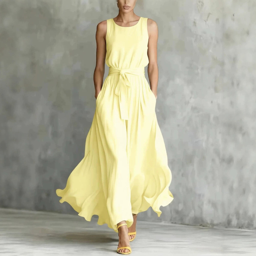Women's Lace-Up Waist-Cinching Sleeveless Maxi Dress