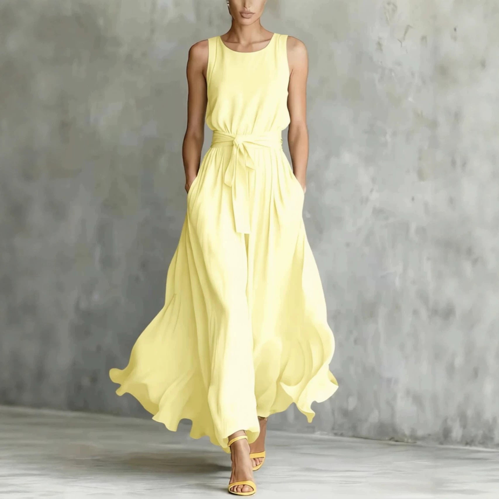 Women's Lace-Up Waist-Cinching Sleeveless Maxi Dress