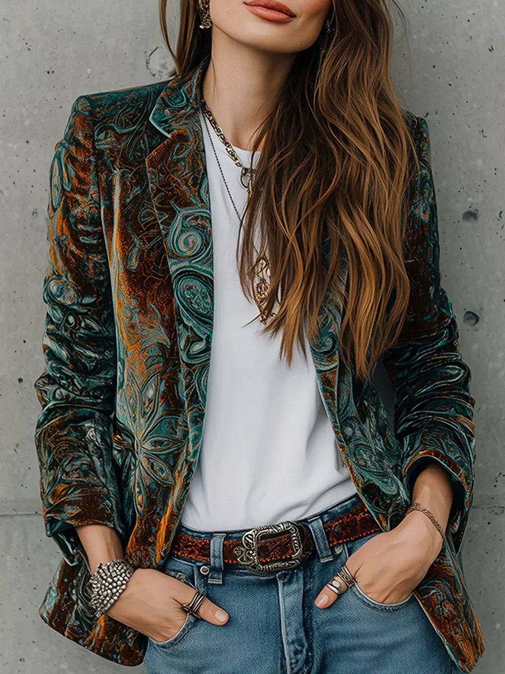 Women’s Printed Suit Jacket with Lining – Autumn Winter Casual Commuter Blazer